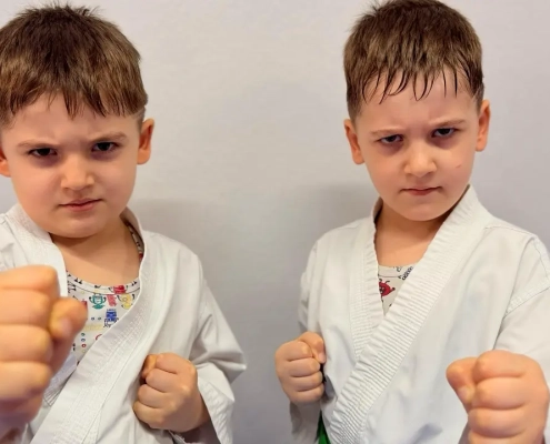 Kerberos Spor İzmir Bornova 4-6 yaş minik karate kursu öğrencileri antrenman yaparken